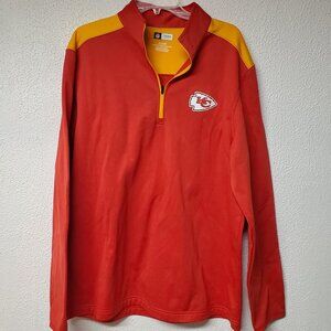 Mens Sweatshirt - NFL Red and Yellow Kansas City Chiefs XL Pullover Quarter Zip